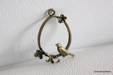 1 x Bronze Plated Birds With Flowers Pendants